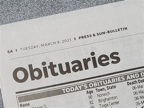 Obituary press and sun bulletin. Published by Press & Sun-Bulletin from Jul. 22 to Jul. 23, 2021. 34465541-95D0-45B0-BEEB-B9E0361A315A To plant trees in memory, please visit the Sympathy Store . 