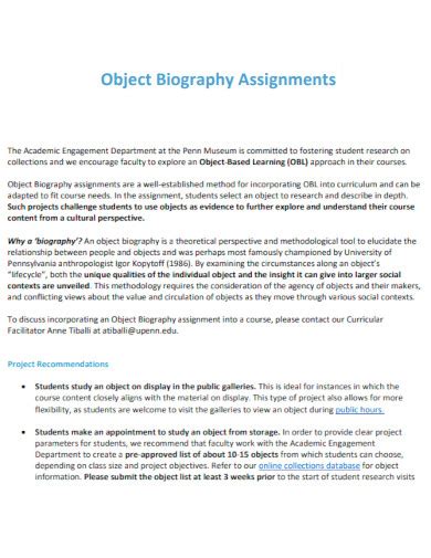 Object biography examples