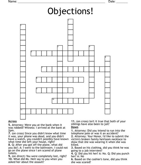 Objection crossword clue. The Crossword Solver found 30 answers to "RAISE OBJECTIONS", 7 letters crossword clue. The Crossword Solver finds answers to classic crosswords and cryptic crossword puzzles. Enter the length or pattern for better results. Click the answer to find similar crossword clues . Enter a Crossword Clue. 