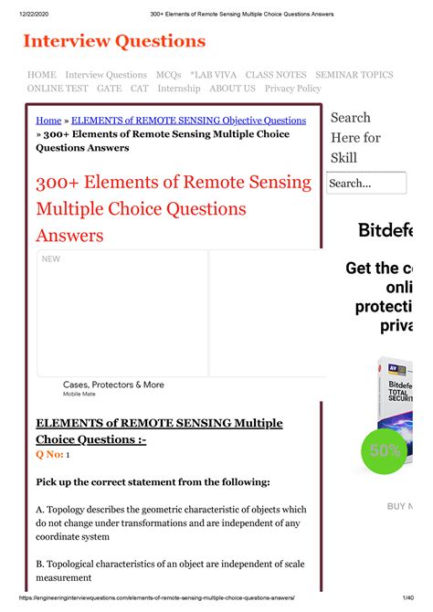 Objective Type Questions On Remote Sensing