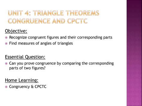 Objectives of teaching congruence of triangles.  Identify the corresponding angles ...