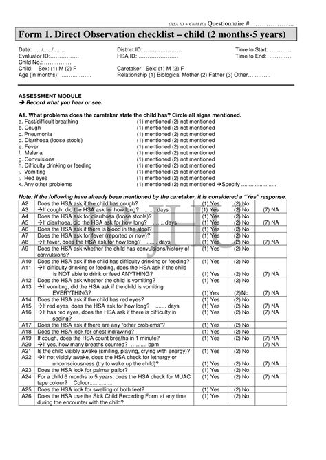 Observation Child Forms Completed Sample