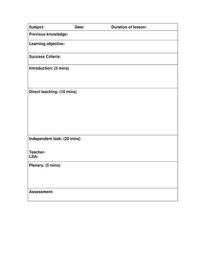 Observation Lesson Plan Template