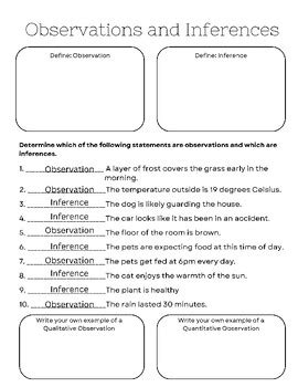 Observation Vs Inference Notes and Worksheet PDF Observation