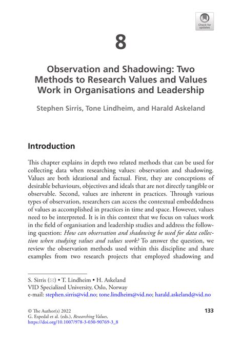 Observation and Shadowing: Two Methods to Research Values and Values …