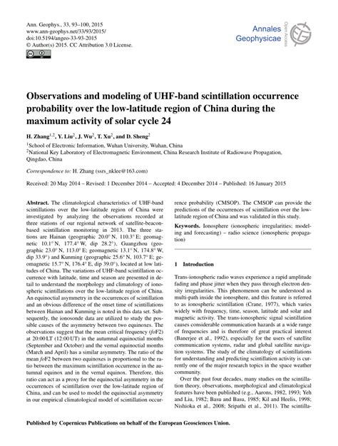 Observations and modeling of UHF-band scintillation occurrence ...