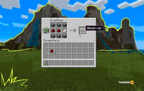 Observer recipe. Glass + Nether Quartz + Any wood Slab. Redstone Lamp. Redstone Dust + Glowstone. Dispenser. Cobblestone + Bow + Redstone Dust. The bow can be of any durability. … 