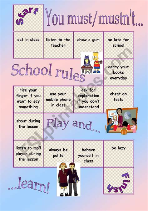 Obsession Board Game Rules Board game school rules worksheet Game