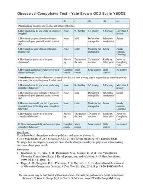 Obsessive Compulsive Disorder Test Yale Brown Ocd Scale Ybocs PDF