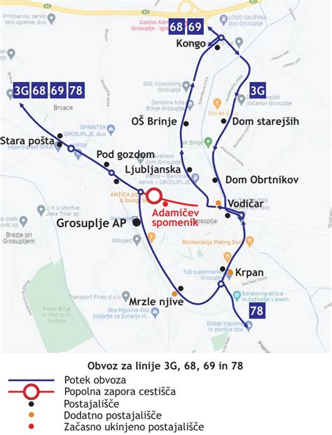 Obvozi linij LPP v času popolne zapore Adamičeve ceste, …