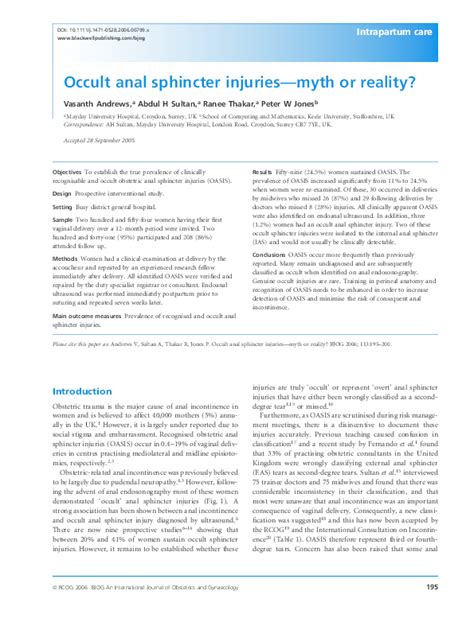 Occult anal sphincter injuries—myth or reality? - Royal College of ...