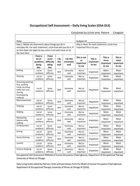 Occupational Self Assessment PDF Form Fill Out and Sign Printable PDF