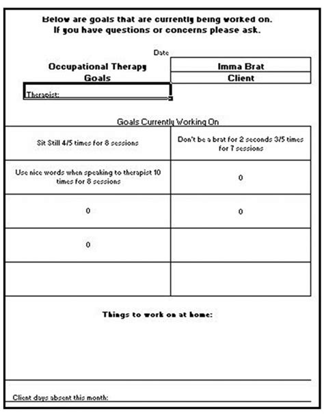 Occupational Therapy Progress Note Template