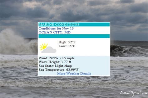 Know what's coming with AccuWeather's extended daily forecasts for Ocean City, MD. Up to 90 days of daily highs, lows, and precipitation chances.. 
