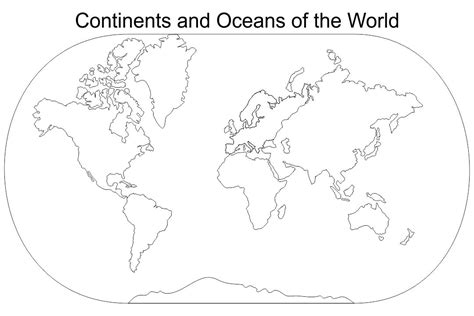 Oceans and continents blank map. A printable world map for children to learn about the Earth. Learn about the whole Earth with this printable world map for children. The resource features the countrie, continents and oceans of the world, minus their names and without any other prompt. It's ideal for testing students' geography knowledge by getting them to point out the locations … 