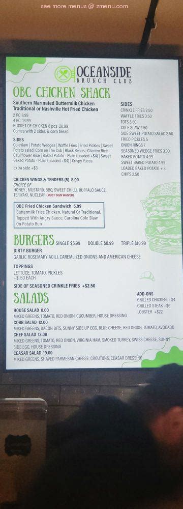 Oceanside restaurant menu.  Signatures include handmade pasta and noodles, free-range poult...