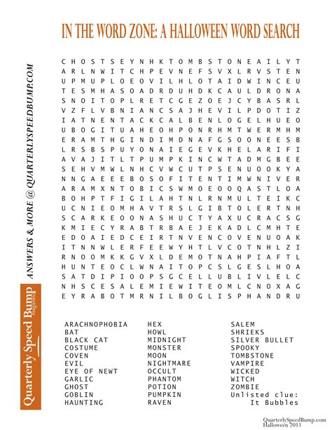 October 2011 Quarterly Speed Bump Magazine Halloween Words Halloween Word Search Fall Words