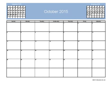 October 2015 Calendar with 3Month View