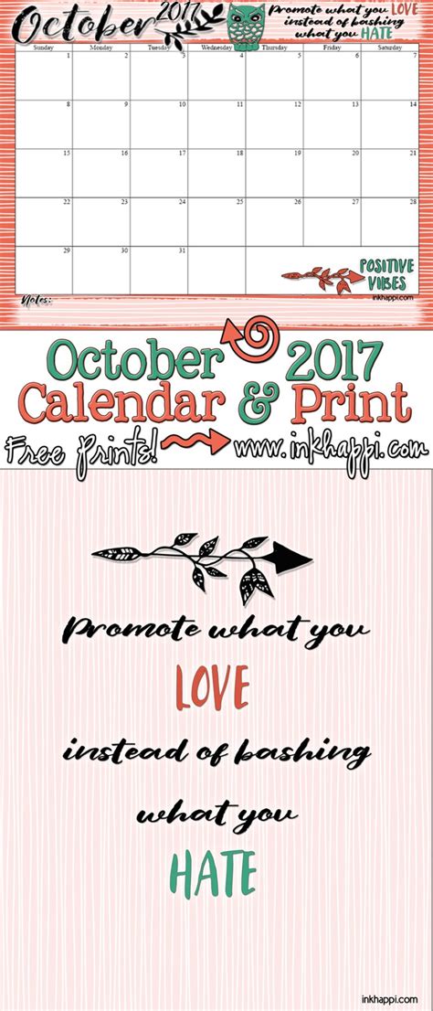 October 2017 Calendar and a Positive thought... inkhappi