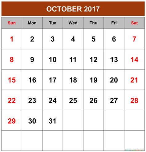 October 2017 Calendar printable calendar template 2020 2021