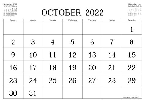 October 2022 Calendar Word Doc