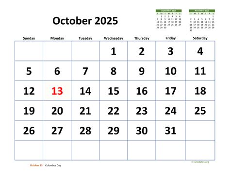 October 2025 Calendar