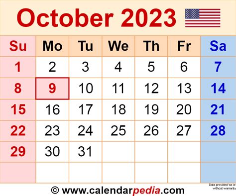 October 9 Calendar