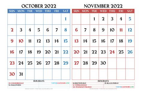 October And November Calendar