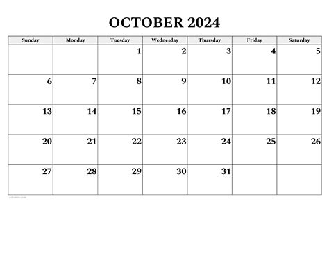 October Calendar Exce