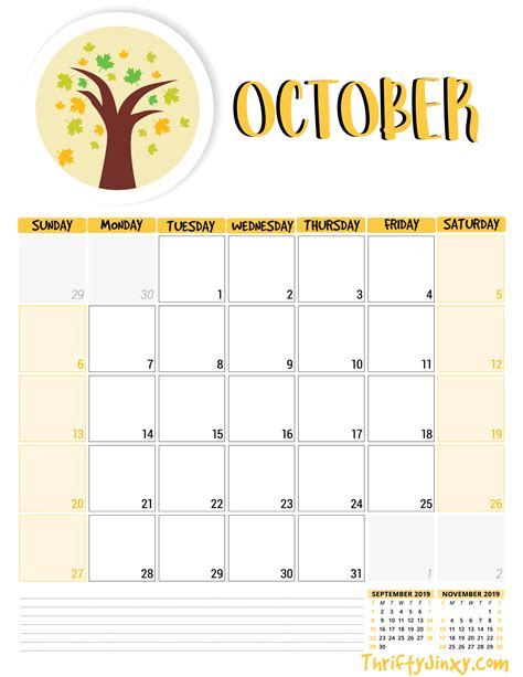 October Calendar Prin