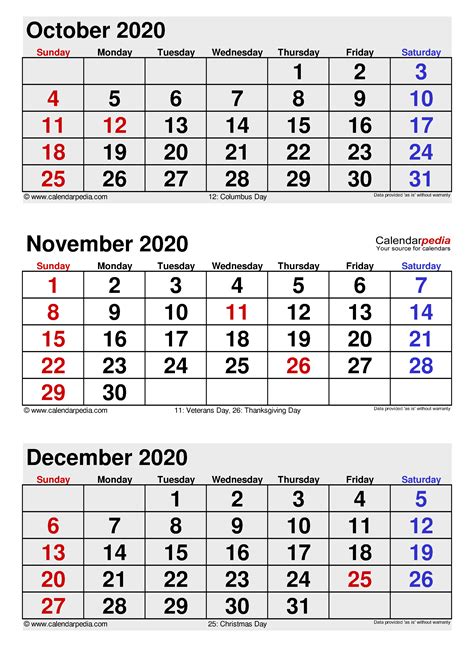 October November December 2020 Calendar PrintableTemplate Code.Coco1
