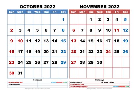 October To November Calendar