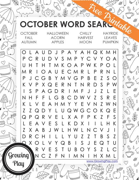 October Word Search Printable Word Search Printable
