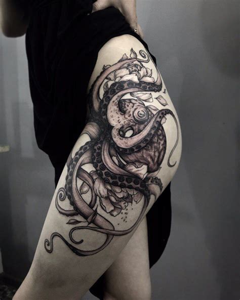 Here are some of the more common crotch tattoo meanings that people often choose when they get a tattoo on their groin area: - Strength: Getting a tattoo in this area can represent strength and power. This is often chosen by people who have been through tough times in their lives and have come out stronger because of it.. Octopus tattoo on thigh