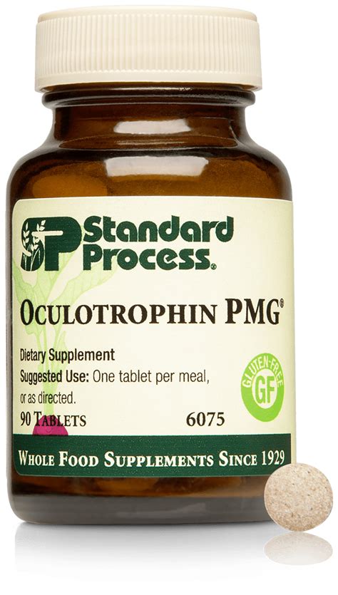 Oculotrophin PMG contains porcine eye PMG™ extract, a proprietary Protomorphogen™ blend. PMGs contain a unique profile of nucleotides and peptides from porcine eye. Suggested Use: One tablet, three times per day on an empty stomach, or as directed. This product features our exclusive Protomorphogen™ extract. Warnings:. 
