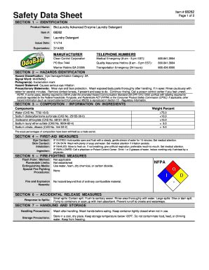 Material Safety Data Sheet Page 1 of 2 SECTION 1 -- CHEMICAL PRODUCT AND COMPANY IDENTIFICATION Product Name: OdoBan Item #: 11162 Issue Date: 9/12/12 Supercedes: New MANUFACTURER TELEPHONE NUMBERS Clean Control Corporation Medical Emergency (8 am - 5 pm EST): 800.841.3904 PO Box 7444 Quality Assurance …