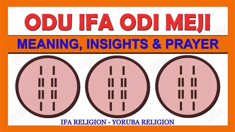 AyeAkamara Society for the Study of Ifá: ODI MEJI or IDI MEJI or EDI MEJI (4) Ifá refers to the system of divination and the verses of the literary corpus known as the . The Divination system was added in 2005 by UNESCO to its list of the . The Yorùbá religion comprises the traditional religious and spiritual concepts and practices of the .... 