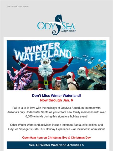 Odysea discount coupons. Visit OdySea Aquarium in Scottsdale with this general admission ticket. From sharks, sea turtles, and penguins to otters and rays, there are more than 370 species of animals that call OdySea Aquarium home. Highlight experiences in the Aquarium include 3 touch exhibits, a giant submerged escalator that descends into the deep ocean, a 3D movie ... 