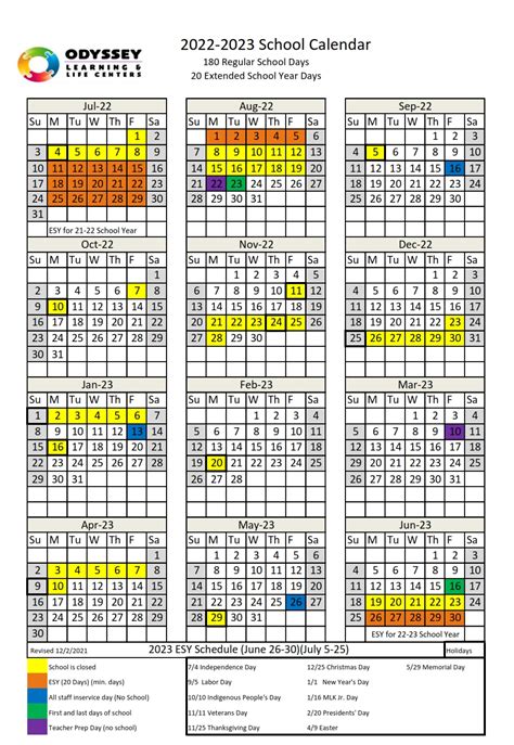 Odyssey charter school calendar. Odyssey Charter School. 2022-2023 Calendar. Month. Date. Day(s) Event. August. 8/29. M. First Day of School (K, 3, 6, 9 and 12) 8/30. T. All Students Return. September. 9/5. … 