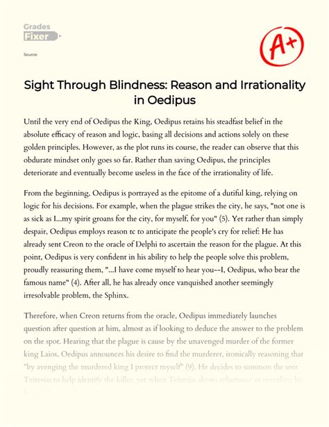 Oedipus: Blindness Essay examples - 1118 Words Bartleby