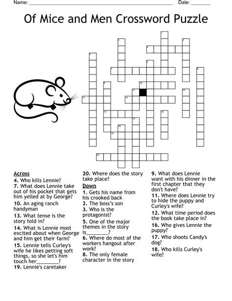 Of Mice and Men Crossword Puzzle Free and Printable