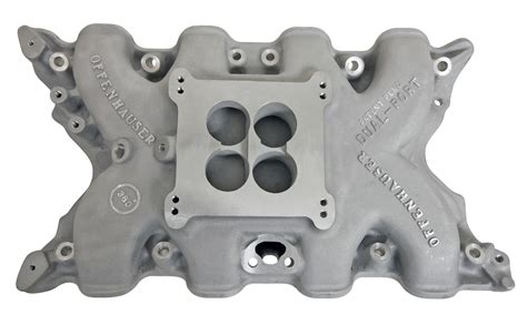 Offenhauser intake. Offenhauser 360 Degree Single-Quad Low-Rise Intake Manifolds 5613 Intake Manifold, 360 Degree, Split Single Plane, Natural, Square Bore, Dodge/Plymouth, 273, 318, Each Part Number: OFY-5613 