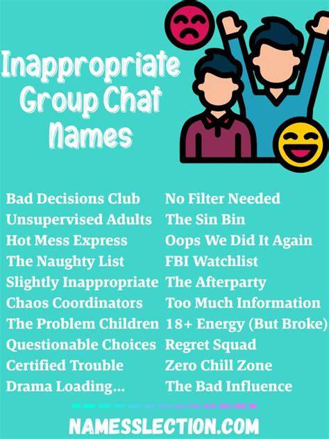 Offensive group chat names. .  Looking for 599 Inappropriate Group Chat Names t...