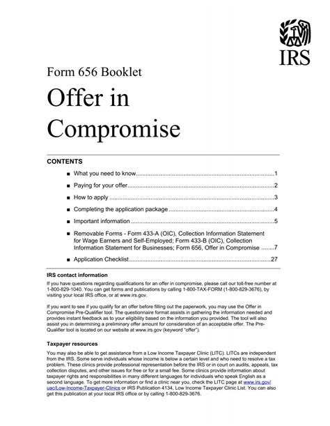 Offer in Compromise Internal Revenue Service - IRS