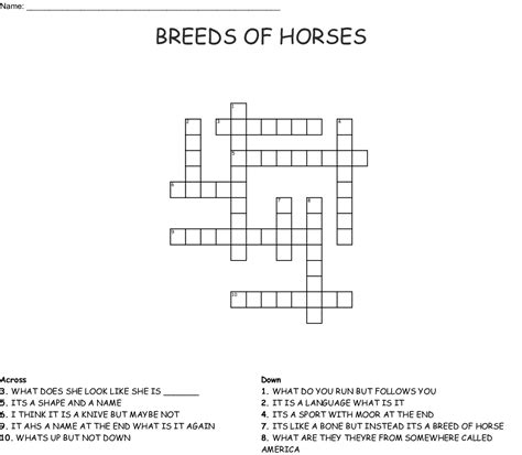 Offered for breeding as a horse crossword. Find the latest crossword clues from New York Times Crosswords, LA Times Crosswords and many more. Enter Given Clue. Number of Letters (Optional) ... Offered for breeding, as a horse By CrosswordSolver IO. Refine the search results by specifying the number of letters. If certain letters are known already, you can provide them in the form of a ... 