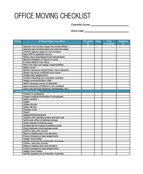 Office Move Checklist Excel New Home Moving Checklist Template