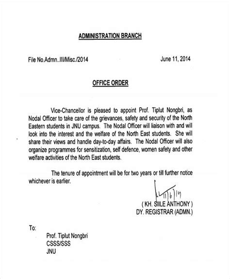 Office Order Format Template LAB