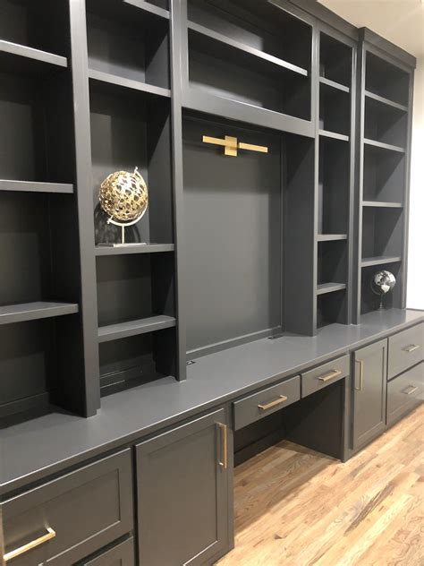 Office built in cabinets. Office desks with built-in drawers, shelves or room beneath for mobile pedestals.. Desks with shelves include flexible storage options including hutches, office credenzas and desktop storage drawers. Bookcases in a wide range of heights, widths, depths and designs. 
