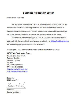 Office relocation letter to clients.  These 17 business relocation letter samples prov...
