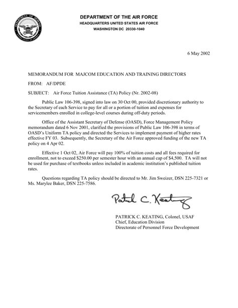 Official Air Force Memorandum Template